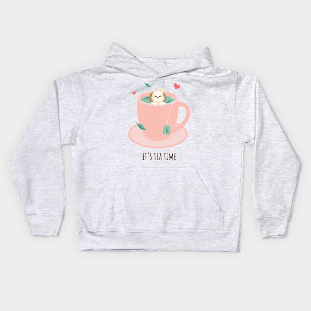 It's Tea Time Cute Puppy Kids Hoodie by TeaTimeTees